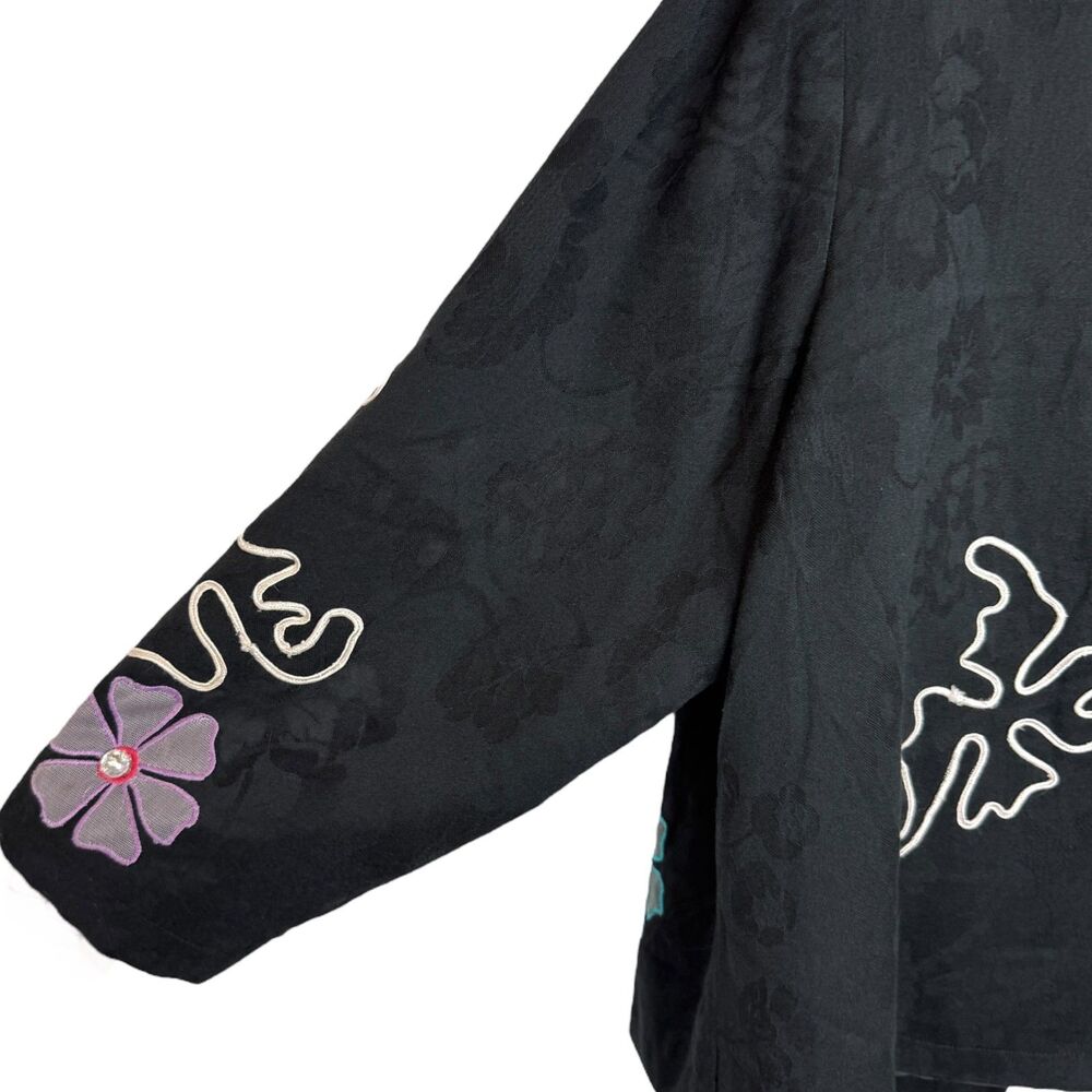 Indigo Moon Black contrast floral print Jacket embroidered funky design - Picture 13 of 13